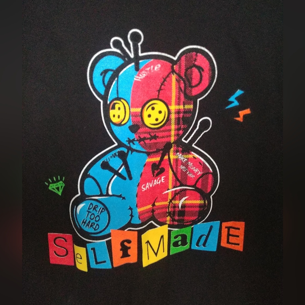 NWT 3Forty Self Made Colorful Voodoo Bear Streetware Black Sweatshirt Sz XL (B)